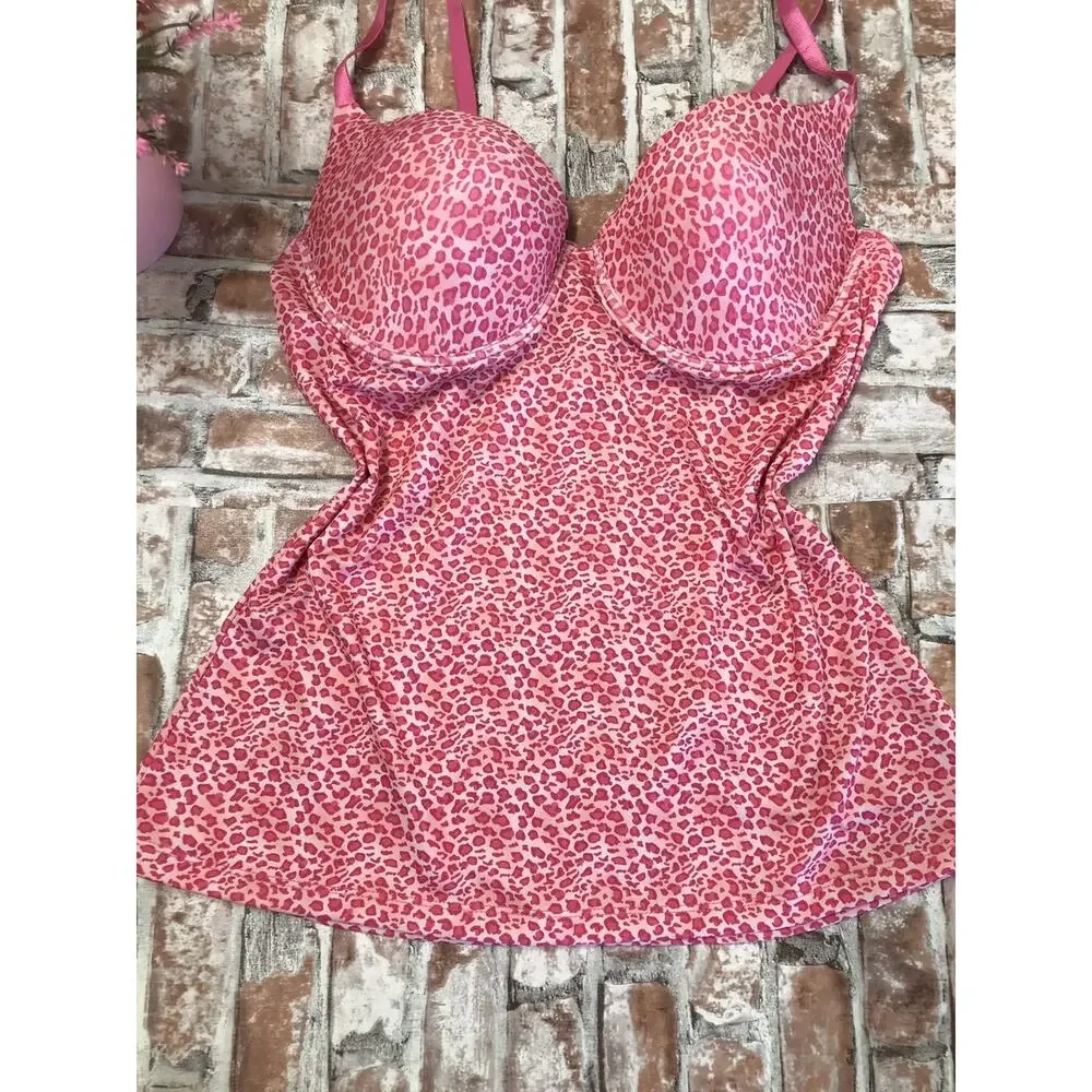 Rampage Strappy Hot Pink Cheetah Print Underwire Cami Top Padded Bra 38C Sensual